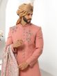 Peach Embroidered Art Silk Sherwani For Men