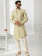 Green Sequined Asymmetric Mens Sherwani Set