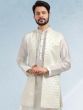 Readymade White Sequined Kurta Pyjama And Jacket