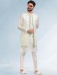 Readymade White Sequined Kurta Pyjama And Jacket