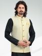 Black Art Silk Kurta Pajama With Cream Jacket