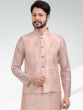 Pink Mens Kurta Pyjama With Embroidered Jacket