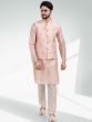 Pink Mens Kurta Pyjama With Embroidered Jacket