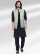 Blue Kurta Pyjama With Woven Nehru Jacket