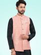 Black Kurta Pyjama With Woven Nehru Jacket