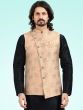 Black Art Silk Kurta Pajama With Woven Jacket