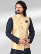 Blue Plain Kurta Pyjama With Woven Jacket