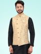 Black Plain Kurta Pajama With Woven Jacket