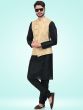 Black Plain Kurta Pajama With Woven Jacket