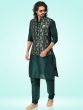 Green Plain Kurta Pyjama With Woven Jacket