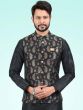 Black Readymade Kurta Pyjama With Jacquard Jacket