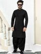 Black Sequined Pathani Kurta Pyjama For Men