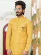 Yellow Jacquard Festive Kurta Pajama Set