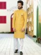 Yellow Jacquard Festive Kurta Pajama Set