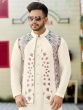 White Festive Kurta Pyjama With Embroidered Jacket Set