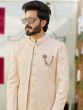 Cream Festive Kurta Pyjama With Embroidered Jacket