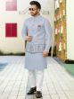 Blue Kurta Pyjama With Printed Jacket Set