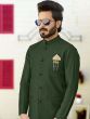Green Mens Kurta Set With Embroidered Jacket