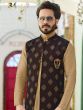 Biege Festive Kurta Pyjama With Long Jacket