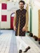 Biege Festive Kurta Pyjama With Long Jacket