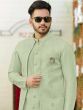 Green Jacquard Kurta Pyjama With Long Jacket