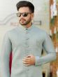 Grey Festive Kurta Pyjama With Embroidered Jacket