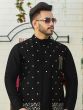 Black Party Wear Kurta Pyjama With Long Jacket