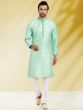 Turquoise Festive Kurta Pajama Set In Jacquard