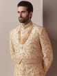 Cream Silk Groom Sherwani With Hand Work