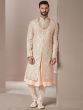Cream Wedding Sherwani With Anarkali Kurta