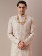 White Groom Silk Sherwani With Hand Embroidery