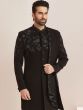 Black Silk Indo Western With Attached Stole