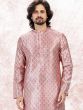 Pink Printed Banarasi Silk Kurta Pyjama