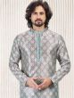 Blue Printed Festive Silk Kurta Pajama