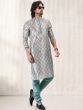 Blue Printed Festive Silk Kurta Pajama