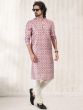 Pink Banarasi Silk Kurta Pajama With Prints