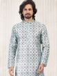 Blue Printed Banarasi Silk Kurta Pyjama