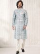 Blue Printed Banarasi Silk Kurta Pyjama