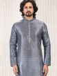 Grey Printed Banarasi Silk Kurta Pajama
