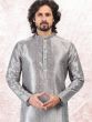 Silver Printed Banarasi Silk Kurta Pyjama
