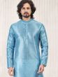 Blue Printed Banarasi Silk Kurta Pyjama