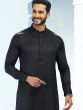Black Woven Kurta Pajama In Silk