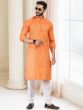 Orange Festive Kurta Pyjama With Prints