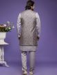 Grey Art Silk Indo Western With Printed Jacket