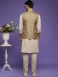 Beige Festive Kurta Pyjama With Printed Jacket