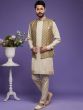 Beige Festive Kurta Pyjama With Printed Jacket