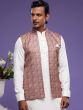 White Festive Kurta Pyjama With Printed Jacket