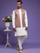 White Festive Kurta Pyjama With Printed Jacket