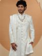 White Cutdana Embellished Silk Sherwani For Mens