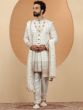 White Wedding Wear Silk Fabric Grooms Sherwani